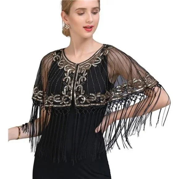 1920S Shawl Wraps Black-1